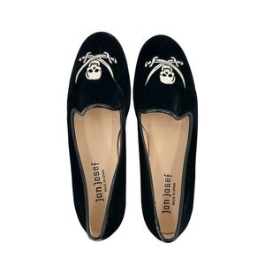 Jon Josef Gatsby Skull Flat - Black Velvet Embroidered Flats Slippers Loafers
